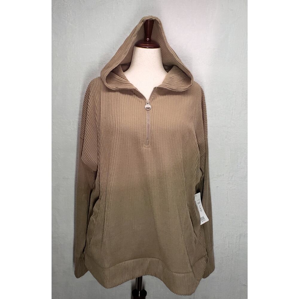 Jones New York Sport 3X Hoodie NWT Ribbed Half-Zip Pullover Taupe Plus Size